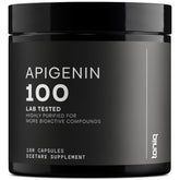 Toniiq Apigenin bottle highlighting 98%+ purity for daily use