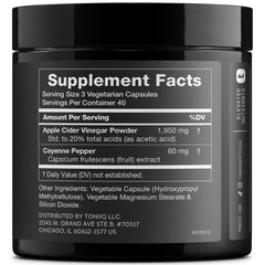 Toniiq Apple Cider Vinegar Capsules label highlighting high potency formula.
