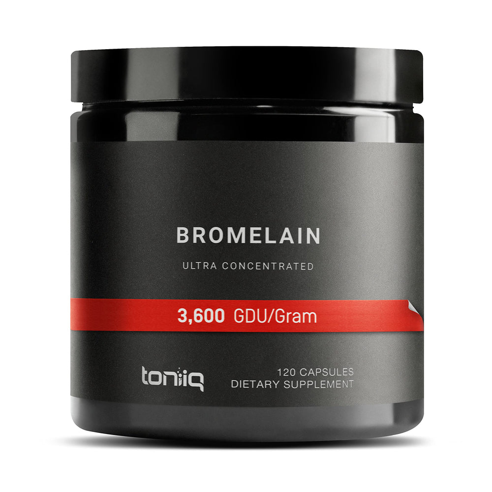 Toniiq Bromelain bottle front shows high potency for daily wellness