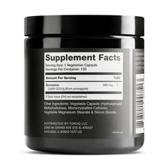 Toniiq Bromelain capsules closeup highlighting easy to swallow vegetarian capsules