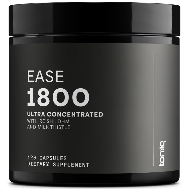 Toniiq Ease with DHM capsules bottle ready for a post-night-out routine