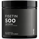 Toniiq Fisetin 500mg bottle front, premium packaging conveys quality and trust.