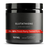 Toniiq Glutathione bottle showing 1000mg strength and high purity label