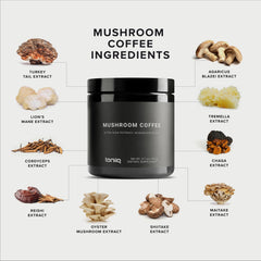 Toniiq Mushroom Coffee features Lion's Mane and Cordyceps infusion for a smooth finish.
