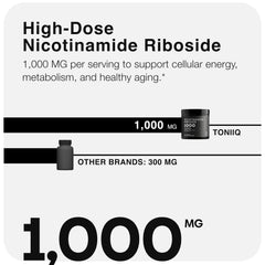 Toniiq NR 1000 mg label emphasizing potency and quality controls