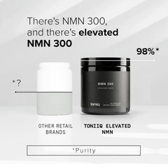Toniiq NMN label shows 98% purity and 300mg per serving