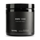 Toniiq NMN bottle front with premium packaging and high-purity NMN.