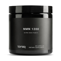 Toniiq NMN bottle front with premium packaging and high-purity NMN.