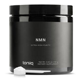 Toniiq NMN powder bottle highlighting high purity and potency