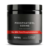 Toniiq Phosphatidylserine bottle shows 50% purity for high-potency use.