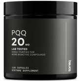 Toniiq PQQ 20 mg bottle-front showing premium purity for daily supplementation.