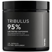 Toniiq Tribulus Terrestris capsules on a white background—high potency for daily wellness.
