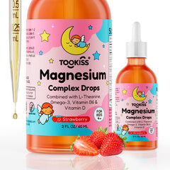 Tookiss magnesium drops for kids bottle on table showing calm, focused routine
