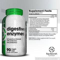 Top Secret Nutrition Digestive Enzymes capsules pack shows easy daily gut support.