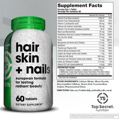Top Secret Nutrition Hair Skin Nails tablets close-up, convenient daily routine