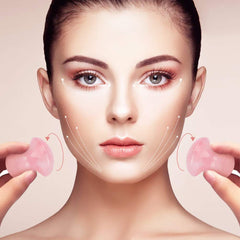 TOP-VRA Rose Quartz mushroom gua sha used on the neck to ease tension.