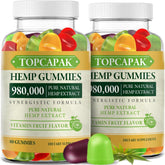 TOPCAPAK Hemp Gummies bottle promotes easy nightly routine with natural ingredients.