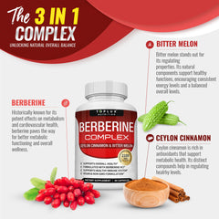 Toplux Berberine-Bitter-Melon ingredients card illustrates nutrient-rich balance.