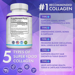 Toplux Multi Collagen Pills bottle label close-up highlighting collagen for skin and hair.