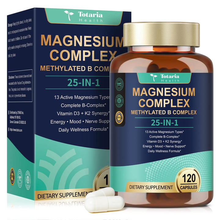 Totaria 25in1 Magnesium Complex bottle front for daily relaxation and energy support