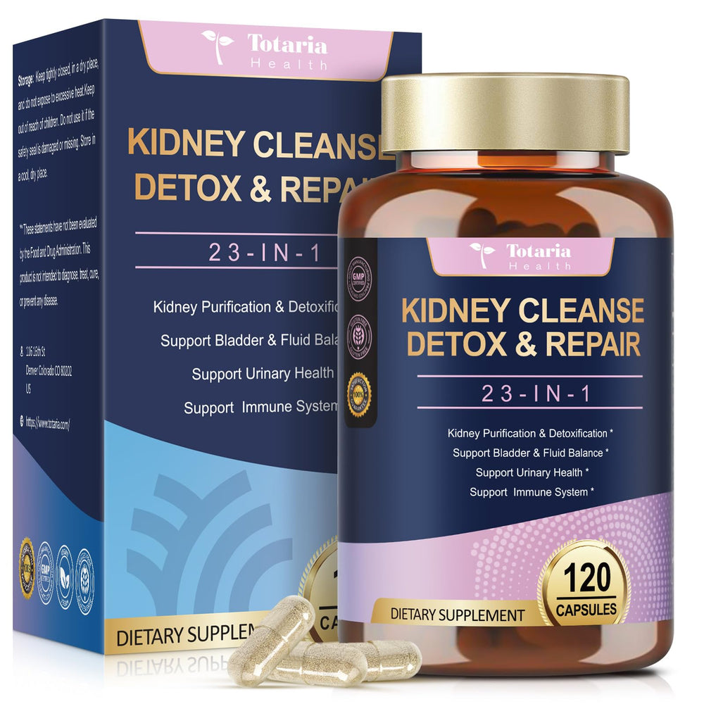 Totaria Kidney Cleanse bottle front promotes urinary wellness and daily comfort.