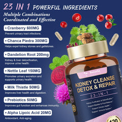 Totaria Kidney Cleanse capsule closeup highlights cranberry and botanicals for urinary support.