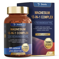 Totaria Magnesium Complex capsules in bottle for daily wellness support.