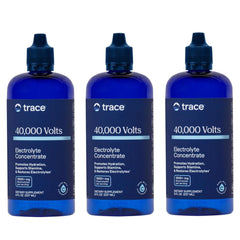 Trace Minerals 40,000 Volts bottle shown for steady hydration and energy.