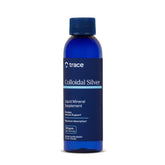Trace Minerals Colloidal Silver bottle on counter shows daily immune support potential.