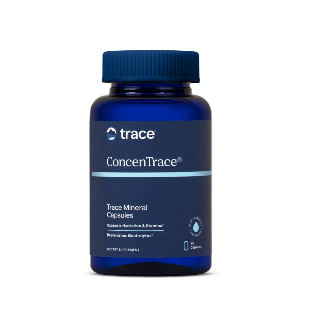 Trace Minerals ConcenTrace capsules bottle front view highlighting vegan and gluten-free option.