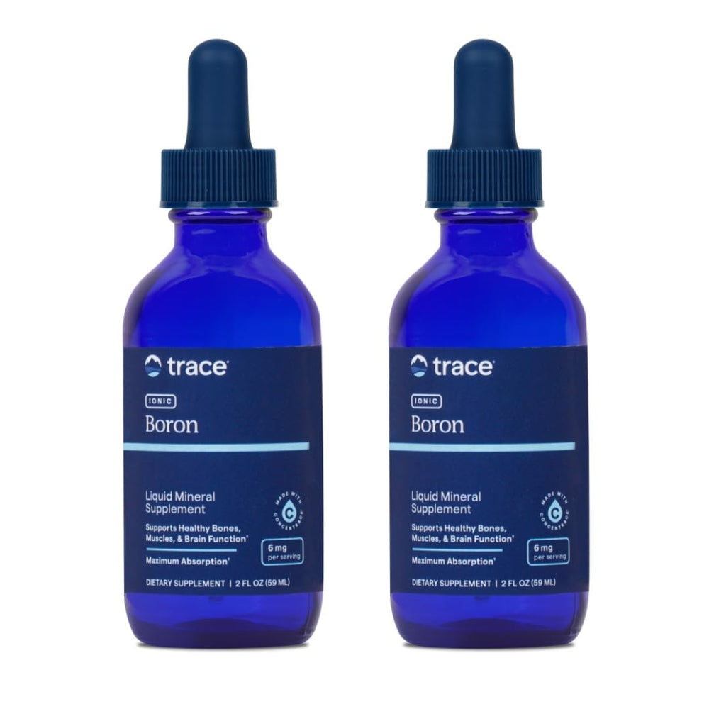 Trace Minerals Ionic Boron bottle pour demonstrates easy daily dosing for bone and muscle support.