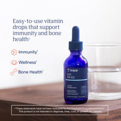Trace Minerals Ionic D3+K2 label highlights D3 and K2 for calcium utilization.