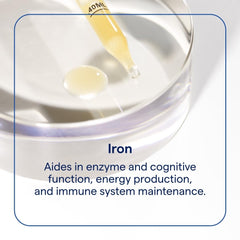 Trace Minerals Ionic Iron drops poured into juice, easy daily use.