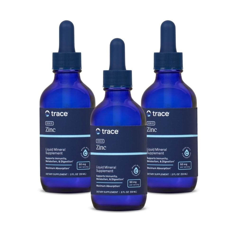 Trace Minerals Ionic Zinc bottle front view with dropper for easy daily dosing
