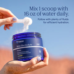 Trace Minerals Keto Electrolyte lemon-lime glass for refreshing hydration.