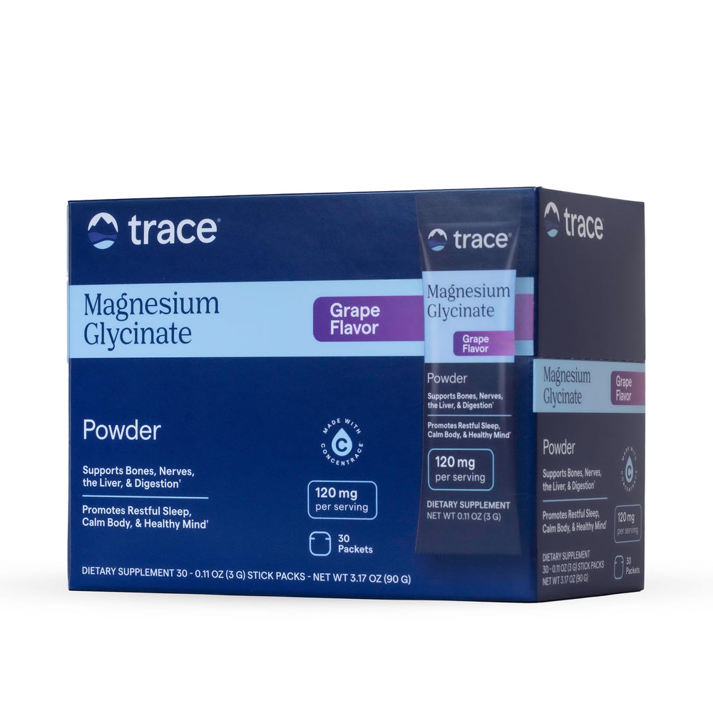 Trace Minerals Magnesium Glycinate stick pack for convenient bedtime dosing.