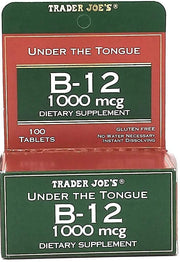 Trader Joe's B12 sublingual 1000 mcg, tabletas 100, disolución rápida sin agua.