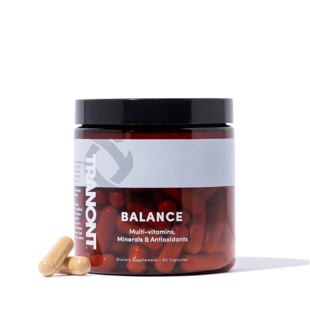 Tranont Balance bottle with label highlighting daily vitality support.