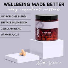 Tranont Balance ingredients panel featuring magnesium, zinc, calcium, iodine, and vitamins.