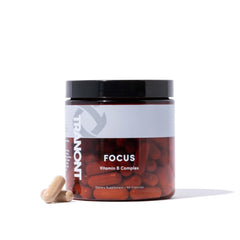 Tranont Focus bottle front with vegan, gluten-free formula supporting mental clarity
