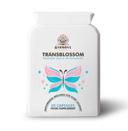 TransBlossom bum and hip enhancer pills in a bottle, suggesting a sleeker curve and confidence.
