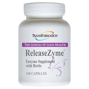 TRANSFORMATION ReleaseZyme enzymes bottle for digestive support and protein breakdown.