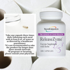 Label showing ReleaseZyme ingredient list including ginger and cascara.
