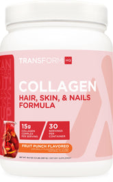 TransformHQ Beauty Collagen fruit punch flavor in glass, a delicious daily ritual