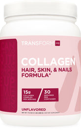 TransformHQ Beauty Collagen unflavored powder with scoop for easy daily mix.