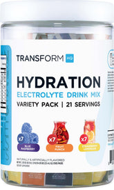 TransformHQ blue raspberry hydration packets ready for on-the-go use