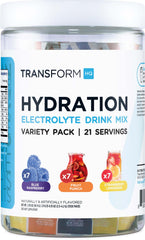 TransformHQ blue raspberry hydration packets ready for on-the-go use
