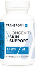 TransformHQ Longevity Skin Support bottle front view for daily skincare support.