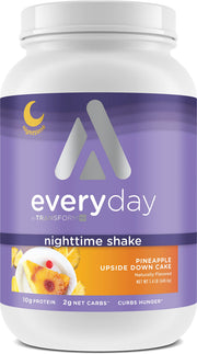 TransformHQ Nighttime Shake bottle front with Pineapple Upside Down Cake flavor for evening nourishment