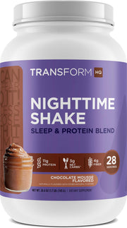 TransformHQ Nighttime Shake bottle showcasing Chocolate Mousse flavor for evening nutrition.